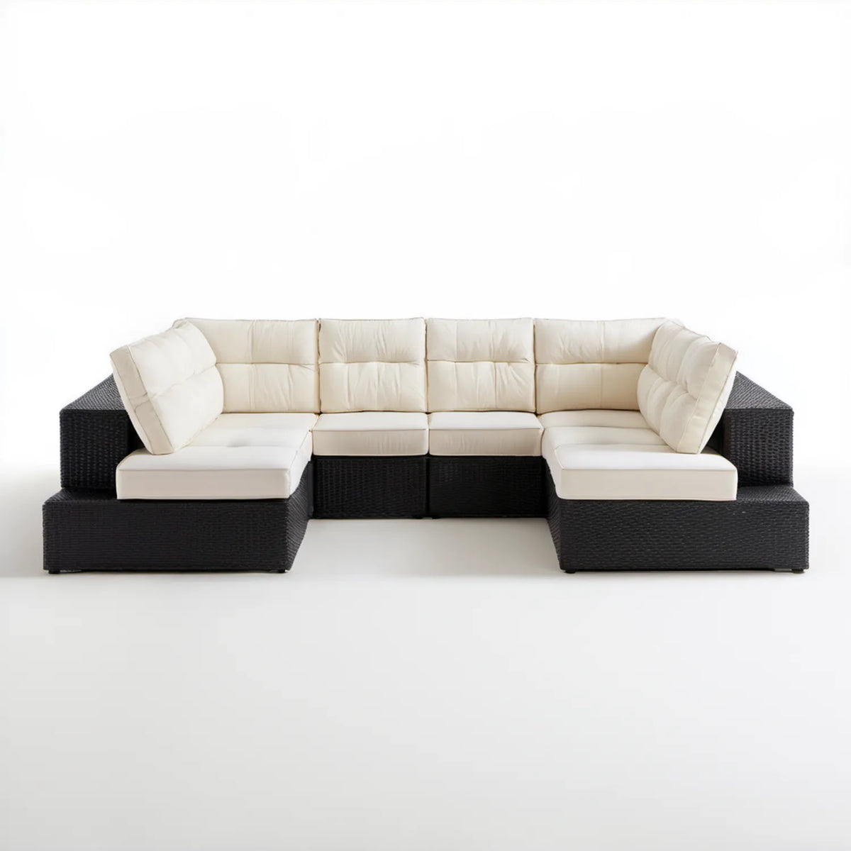 Modułowy zestaw wypoczynkowy z technorattanu czarno-kremowy 300 x 90 x 75 cm