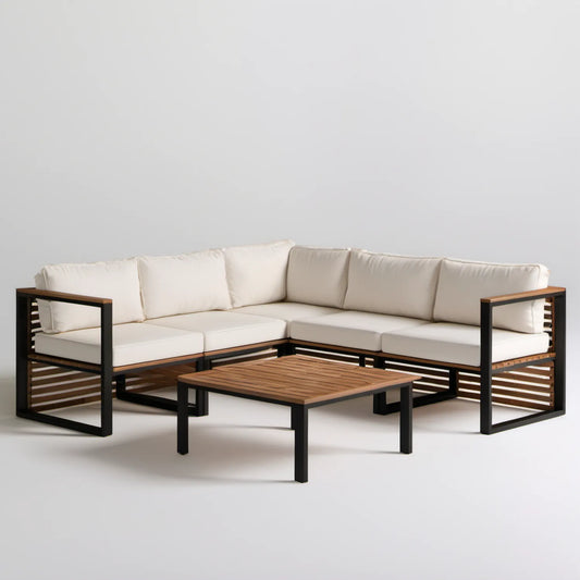 Narożny zestaw wypoczynkowy do ogrodu 250 x 250 x 70 cm Czarny Brązowy Kremowy Aluminium i Akacja