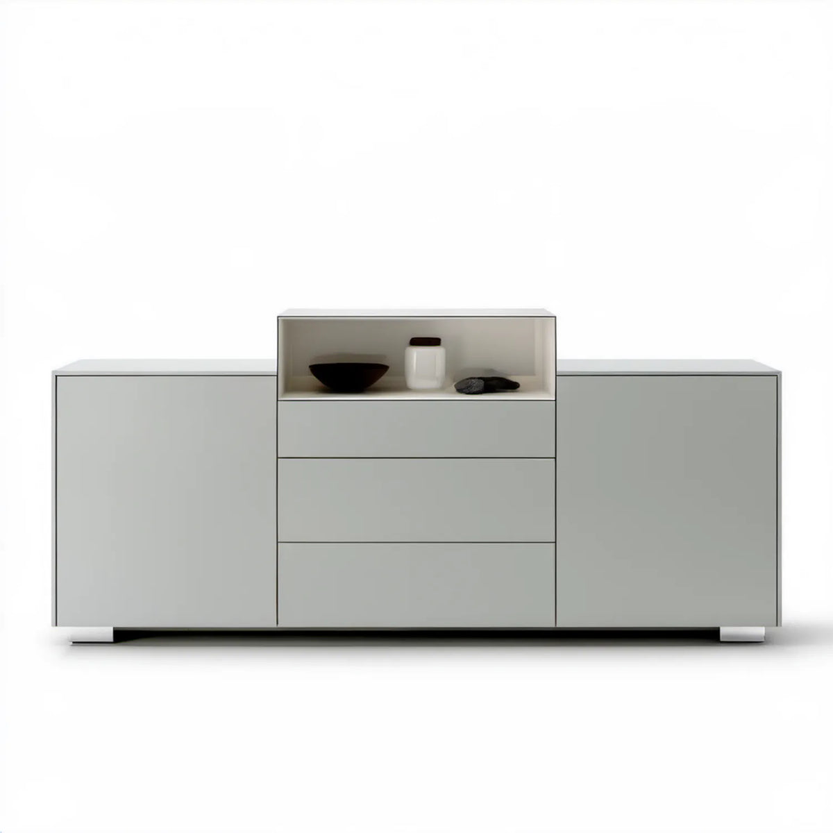 Jasnoszary kredens z płyty MDF 180 x 40 x 90 cm, 2 drzwi i 3 szuflady