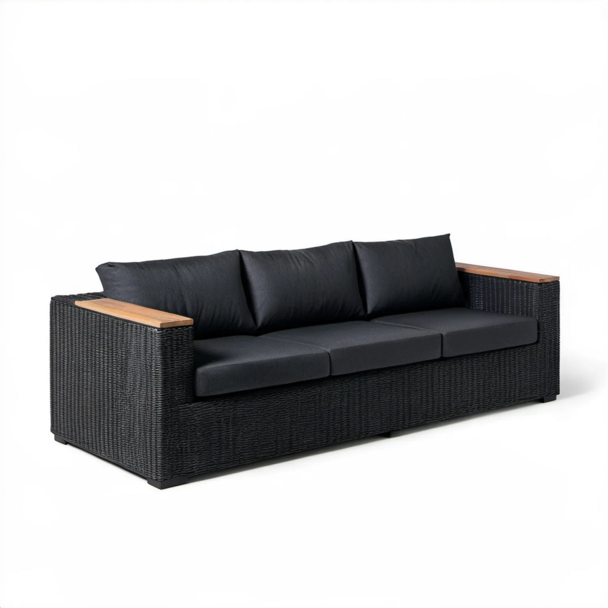 Trzyosobowa sofa ogrodowa z technorattanu PE 200 x 70 x 70 cm Czarna/Brązowa