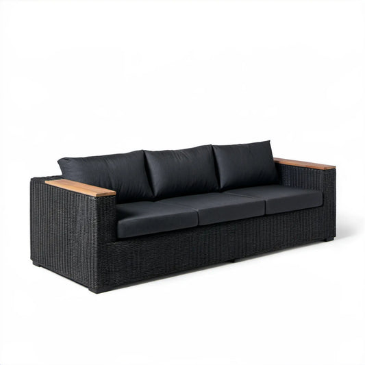 Trzyosobowa sofa ogrodowa z technorattanu PE 200 x 70 x 70 cm Czarna/Brązowa
